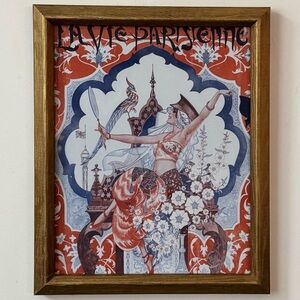 Art deco wall art in vintage gilded wood frame